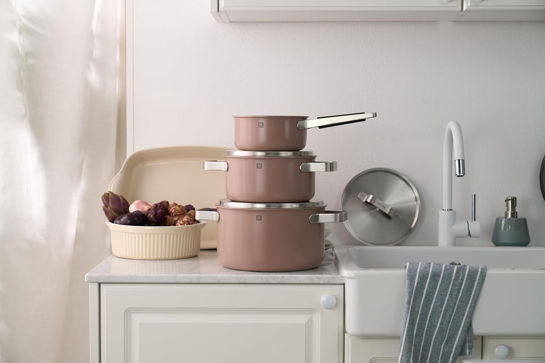 ZWILLING PURE Kochtopfset, 5-tlg, 18/10 Edelstahl, Keramik-Aussenbeschichtung, Stay-Cool-Griffe, Spü