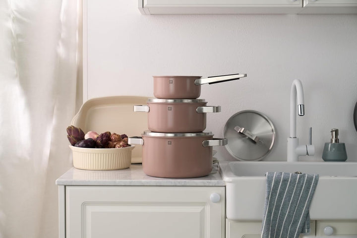 ZWILLING PURE Kochtopfset, 5-tlg, 18/10 Edelstahl, Keramik-Aussenbeschichtung, Stay-Cool-Griffe, Spü