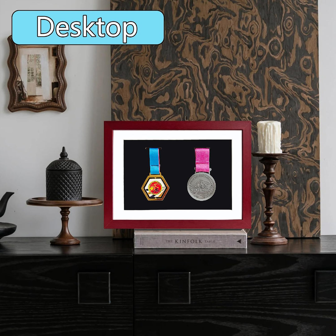 Medaillen-Vitrine – 2 Medaillen Display Shadow Box – perfekte Medaillenanzeige für Läufer, Marathon,