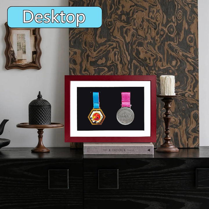 Medaillen-Vitrine – 2 Medaillen Display Shadow Box – perfekte Medaillenanzeige für Läufer, Marathon,