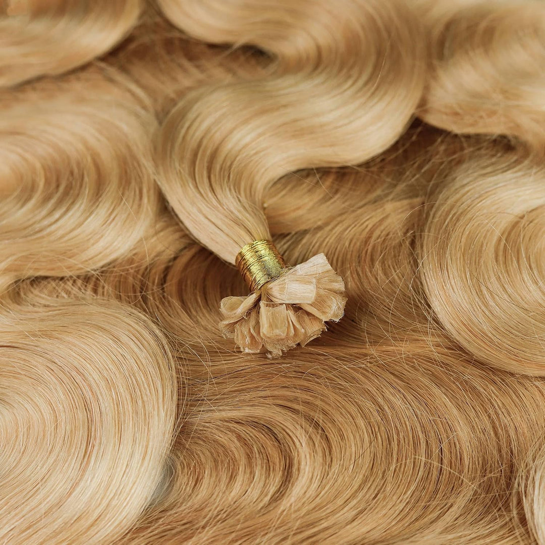 hair2heart Premium Extensions Echthaar Bondings Gewellt - 50 Strähnen 1g 60cm 9/31 lichtblond Gold A
