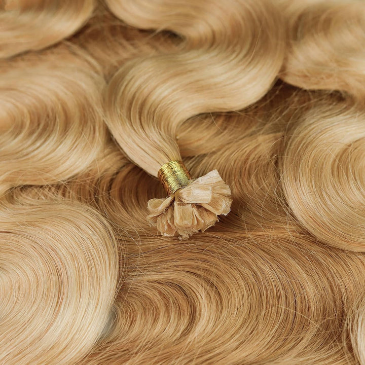 hair2heart Premium Extensions Echthaar Bondings Gewellt - 50 Strähnen 1g 60cm 9/31 lichtblond Gold A