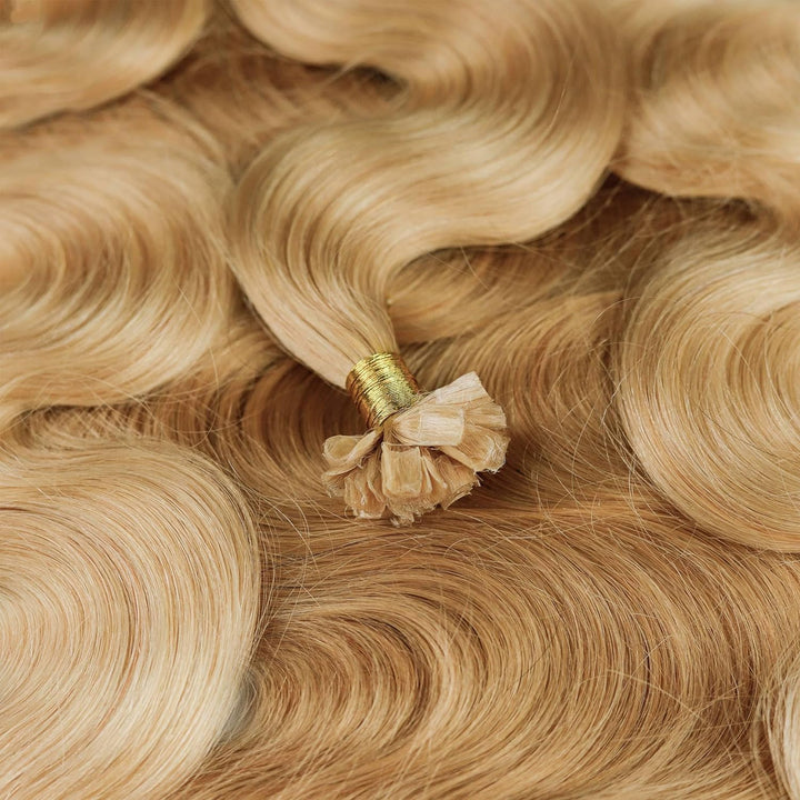 hair2heart Premium Extensions Echthaar Bondings Gewellt - 50 Strähnen 1g 60cm 9/31 lichtblond Gold A