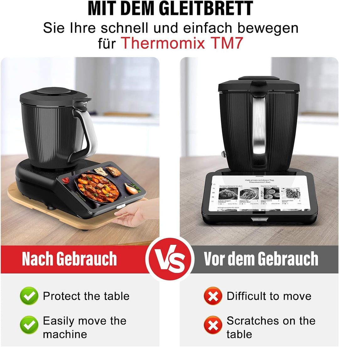 Bambus Gleitbrett für Thermomix TM7, Rollbrett zum mühelosen Verschieben | Schützt die sensible Waag