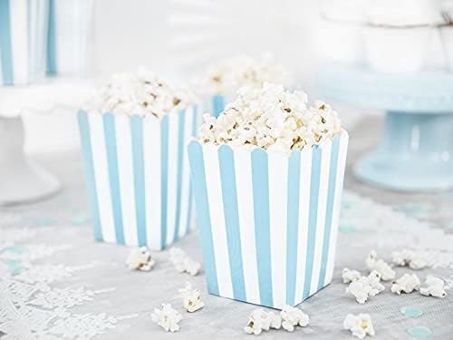 PartyDeco Popcorn-Boxen für Süssigkeiten, weiss/blau und hellblau