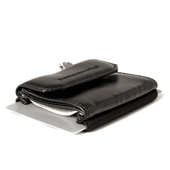 Space Products ® Mini Geldbörse schwarz I Sehr kleines Echtleder Wallet/Portemonnaie mit Münzfach I