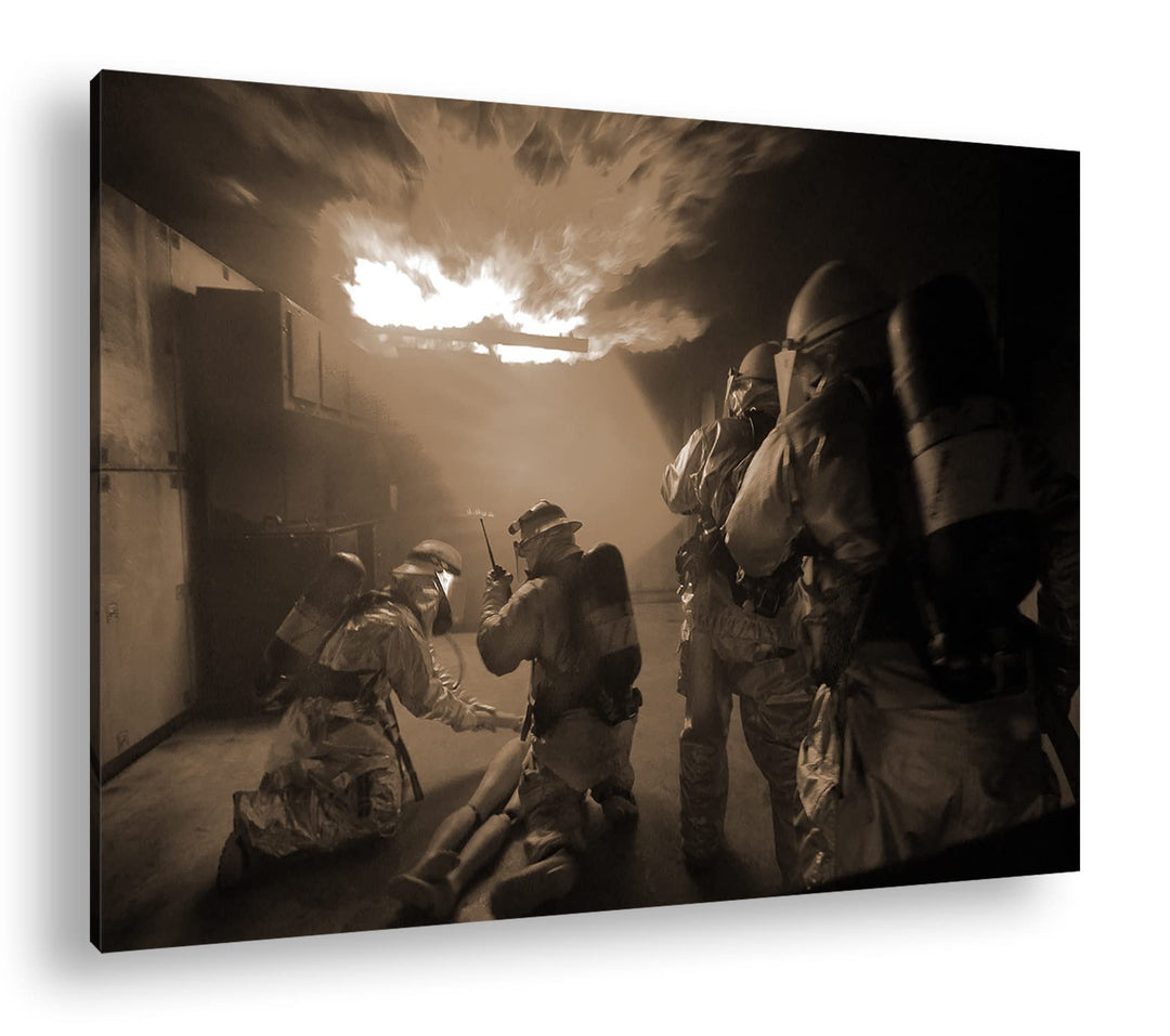 deyoli Feuerwehr Einsatz Format: 60x40 Effekt: Sepia als Leinwandbild, Motiv fertig gerahmt auf Echt