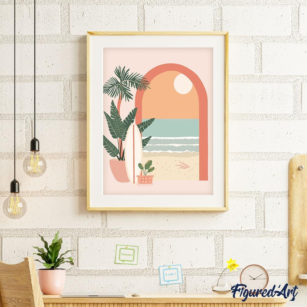 Figured'Art Malen Nach Zahlen Erwachsene Mit Rahmen Bogen zum Meer - Paint by Numbers Basteln DIY Ba