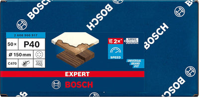 Bosch Accessories 50x Schleifpapier Expert C470 mit 6 Löchern (für Hartholz, Farbe auf Holz, Ø 150 m