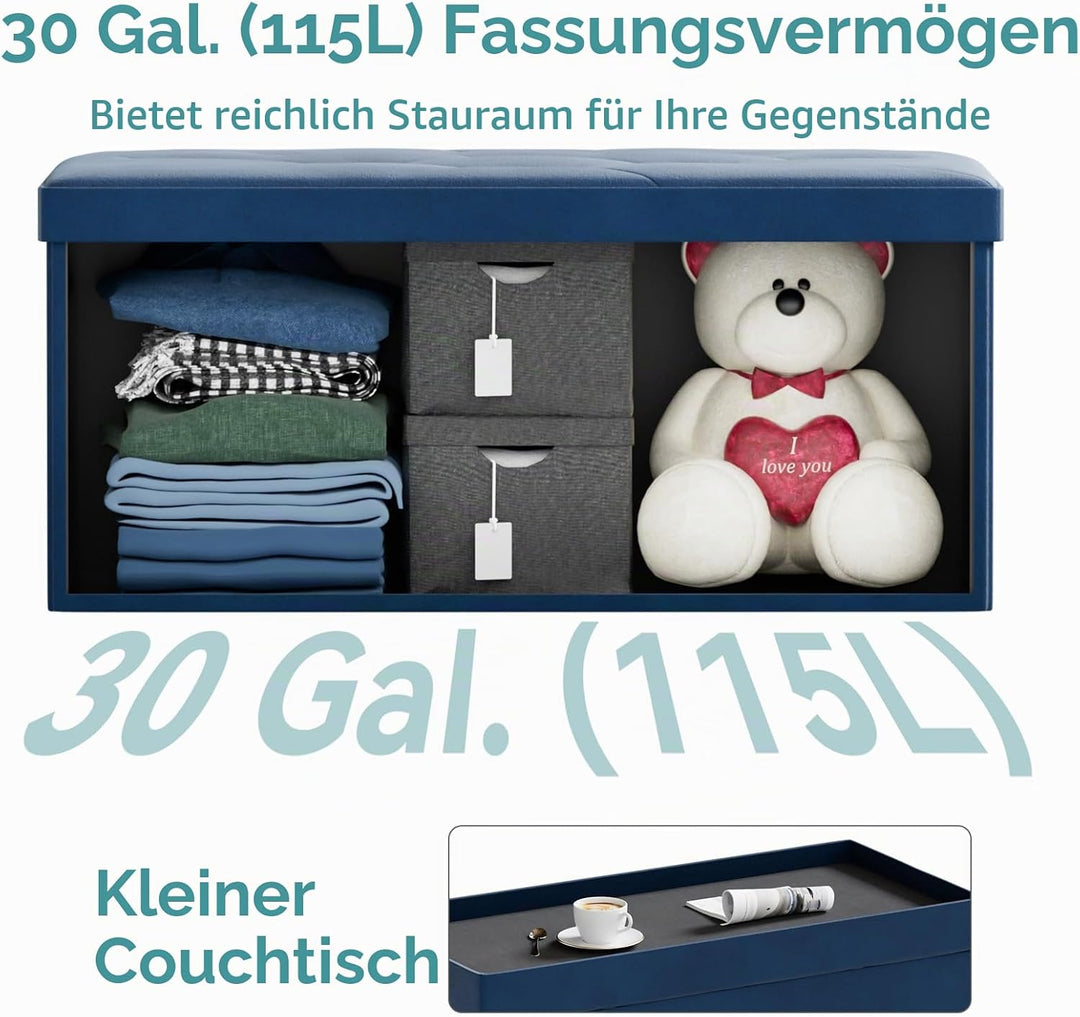BRIAN &amp; DANY Sitzbank mit Stauraum, Faltbar Sitzhocker Truhen Aufbewahrungsbox aus Samt, 76 x 38 x 3