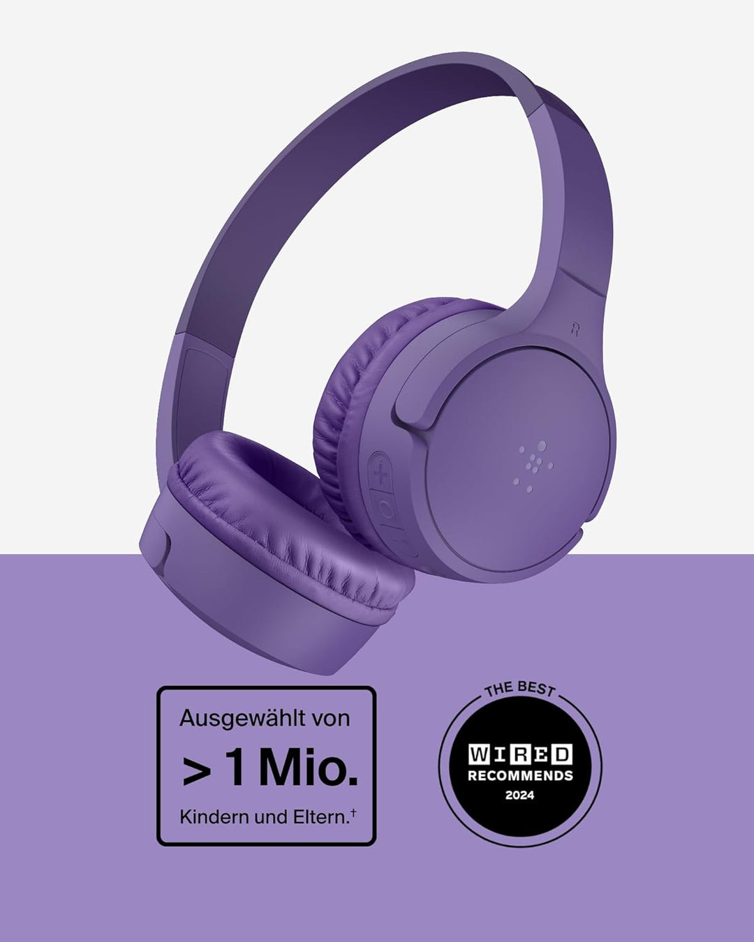 Belkin SoundForm Mini kabelloser Kinderkopfhörer mit integriertem Mikrofon und lustigen Aufklebern,