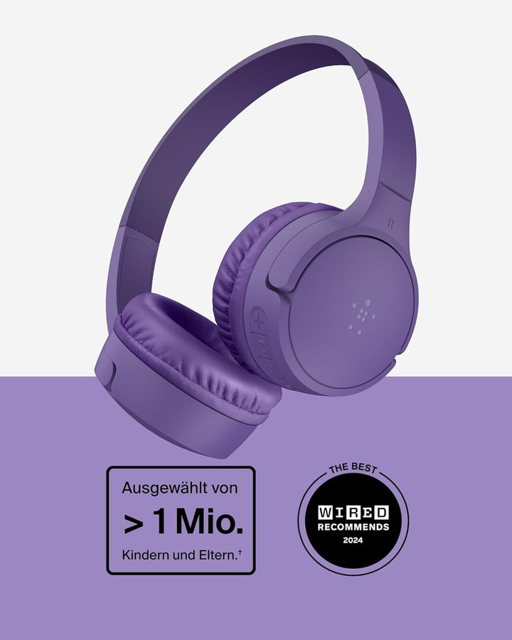 Belkin SoundForm Mini kabelloser Kinderkopfhörer mit integriertem Mikrofon und lustigen Aufklebern,