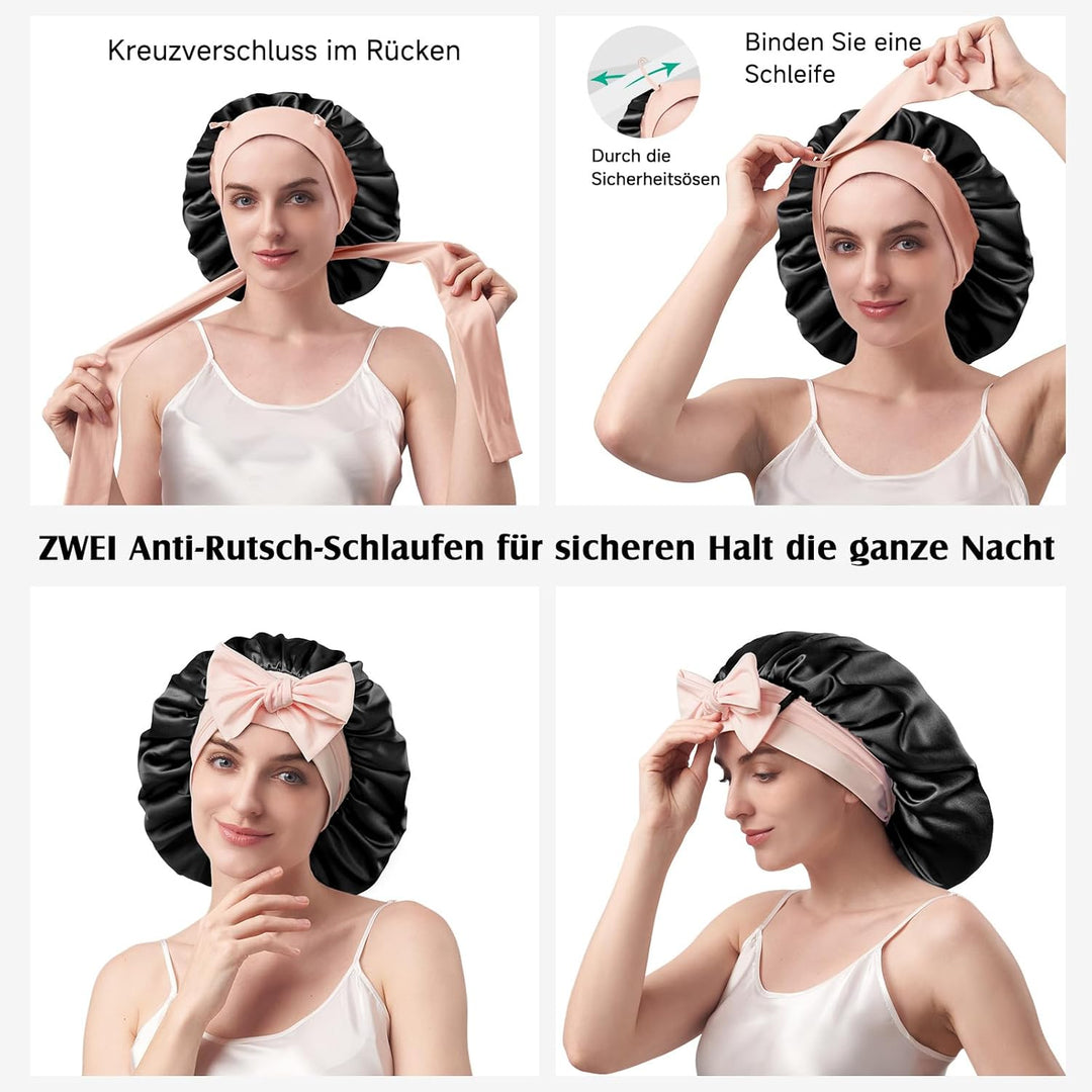 Umisleep 22 Momme Schlafmütze aus 100% Maulbeerseide, doppelseidige weiche Nachtmütze für lockiges H