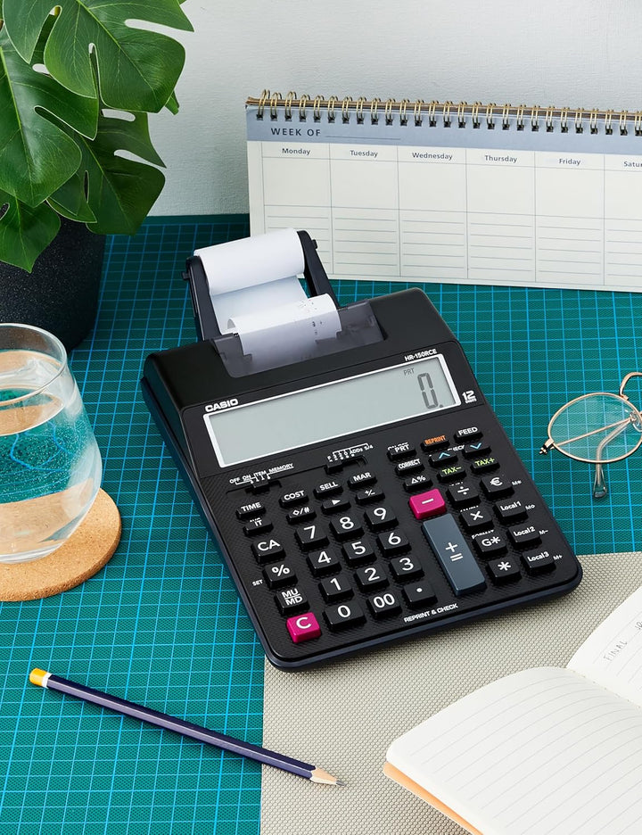 CASIO Druckender Tischrechner HR-150RCE, 12-stellig, 2-Farbdruck, Nachträglicher Druck, Gesamtsummen