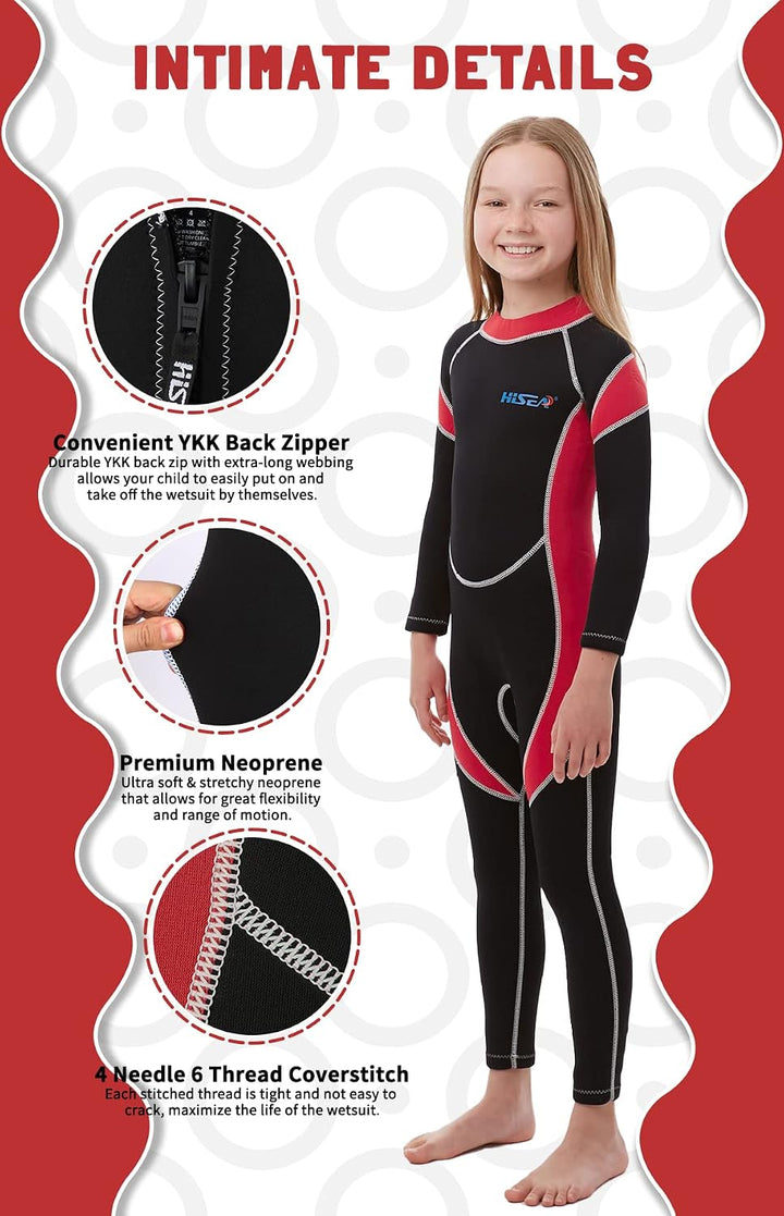 Yikayin Neoprenanzug Kinder, 2.5mm Neoprenanzug Lang Jungen Mädchen Rücken-Reissverschluss, Tauchanz