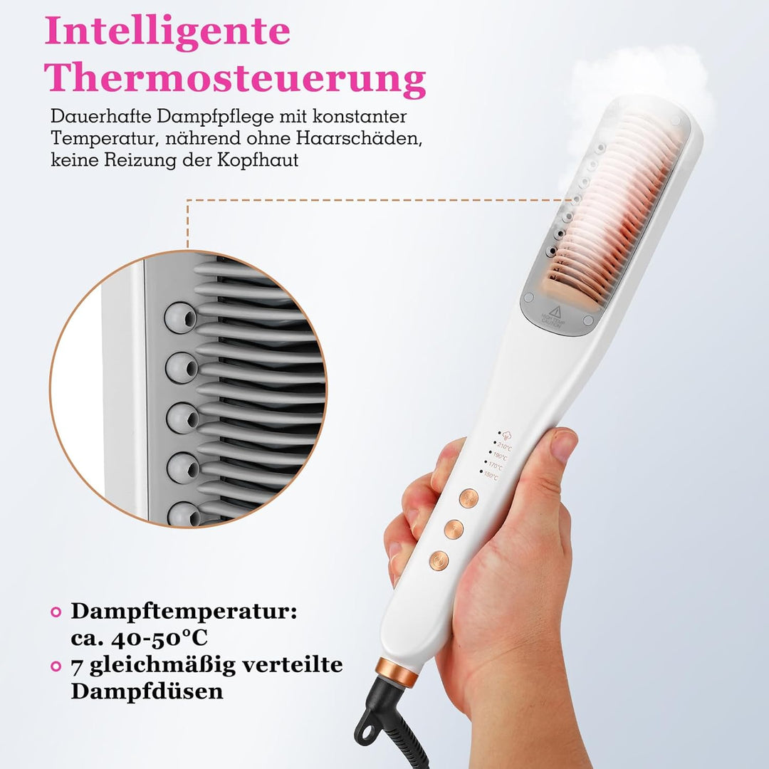 Dampf-Haarglätter Bürste 3-Temp Stufen | Glättungsbürste PTC 30s Aufheizen | Glättbürste Heissschutz