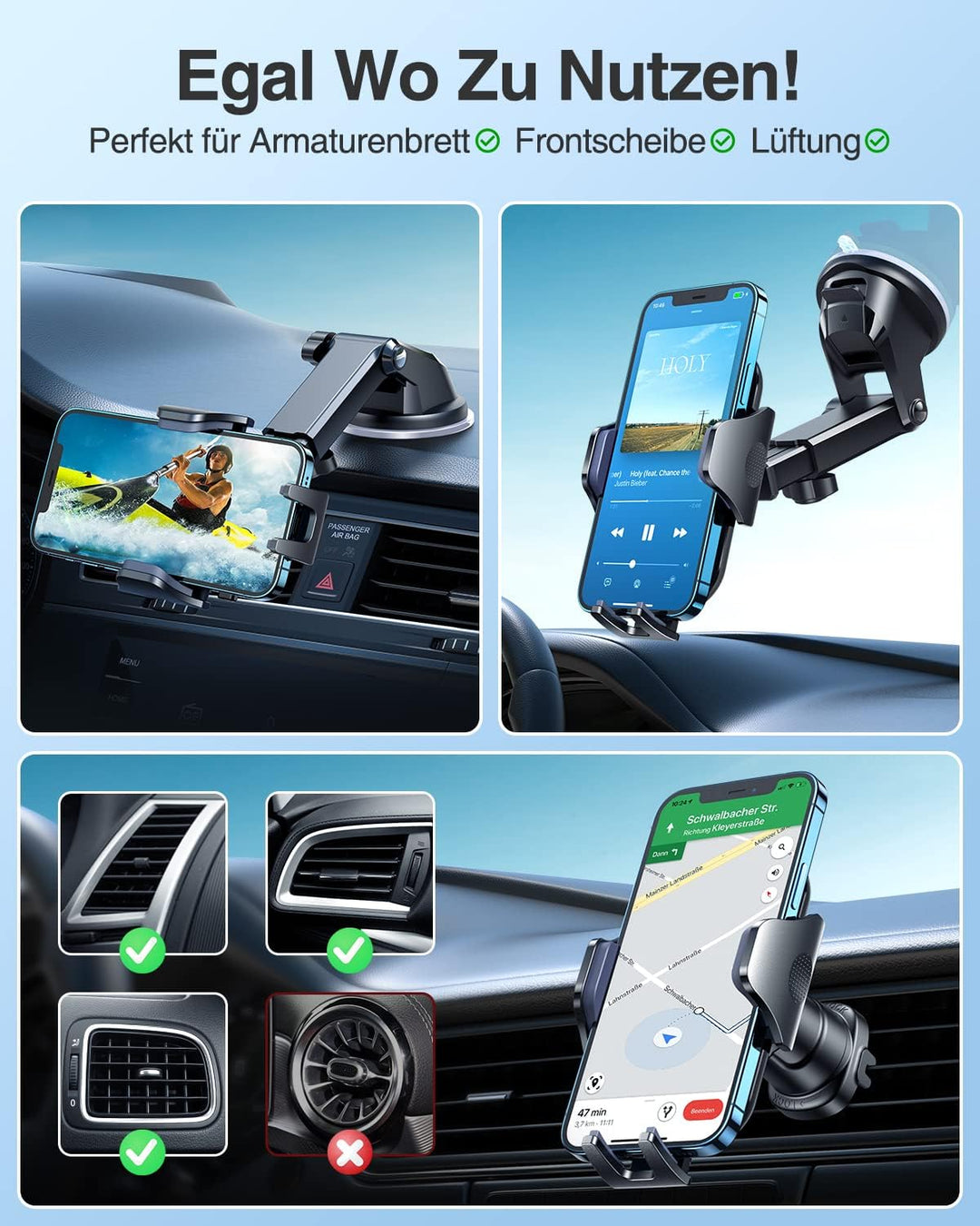 VANMASS Handyhalterung Auto 2024 Upgrade Saugnapf & Lüftungshaken Kfz Handy Halterung Auto Militärst