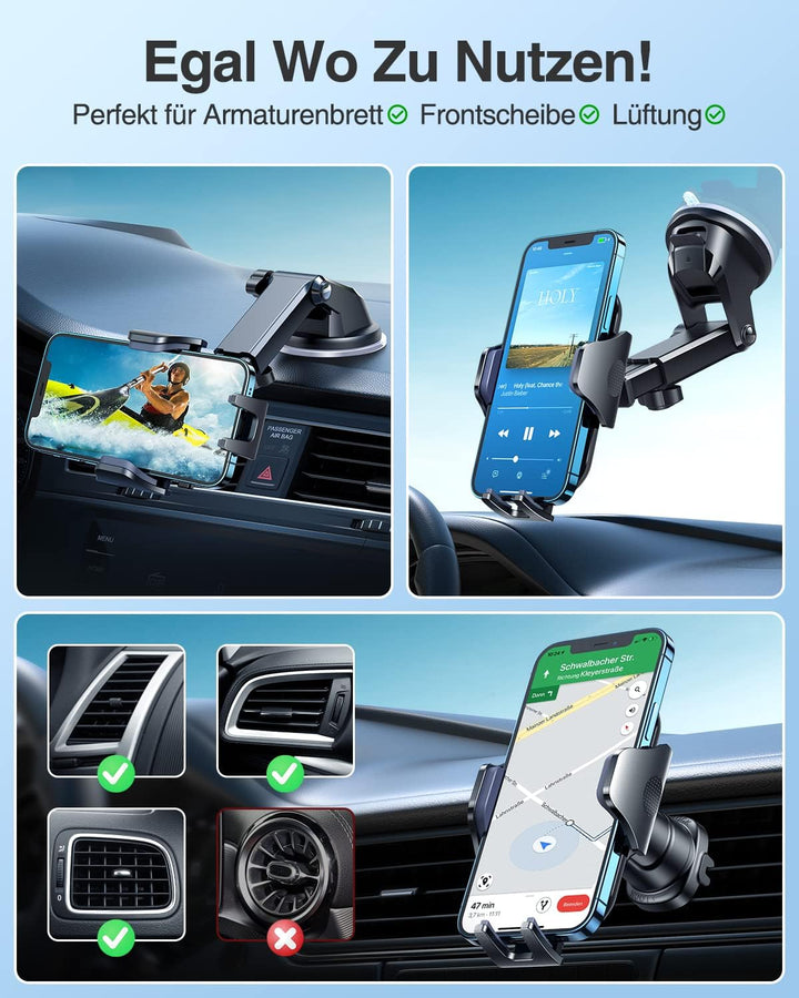 VANMASS Handyhalterung Auto 2024 Upgrade Saugnapf & Lüftungshaken Kfz Handy Halterung Auto Militärst