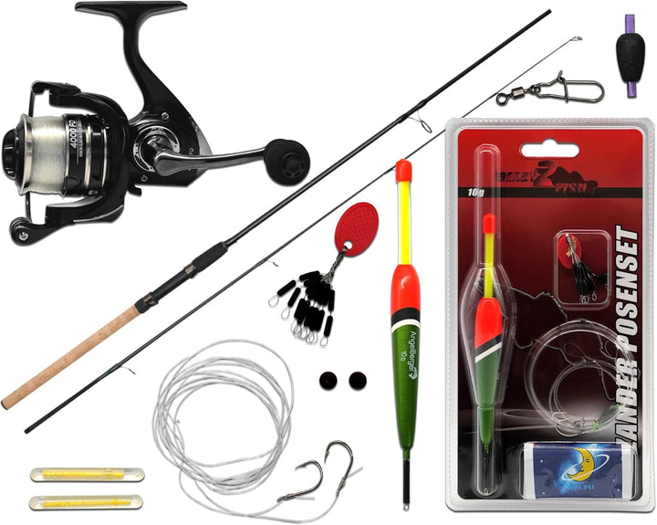 Angel-Berger Steck Angelset Rute Rolle mit Zubehör Angelset Zander