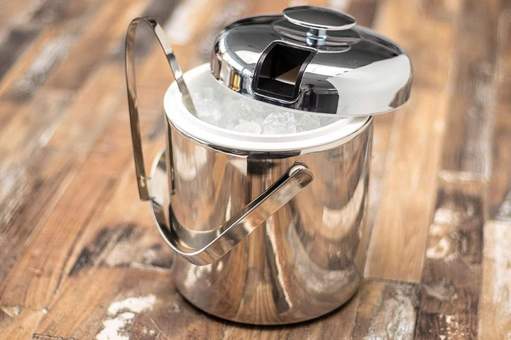 Buddy´s Bar - Profi Eiseimer 1,3 Liter aus Edelstahl mit Deckel, EIS-Zange und Abtropfgitter - Eisbe