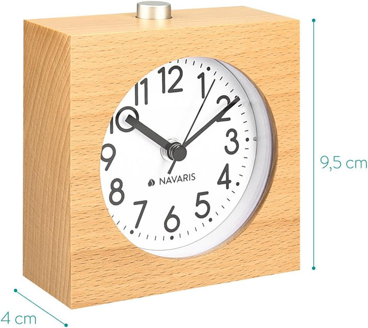 Navaris Analog Holz Wecker mit Snooze - Retro Uhr im Viereck Design mit Ziffernblatt Alarm - Leise T