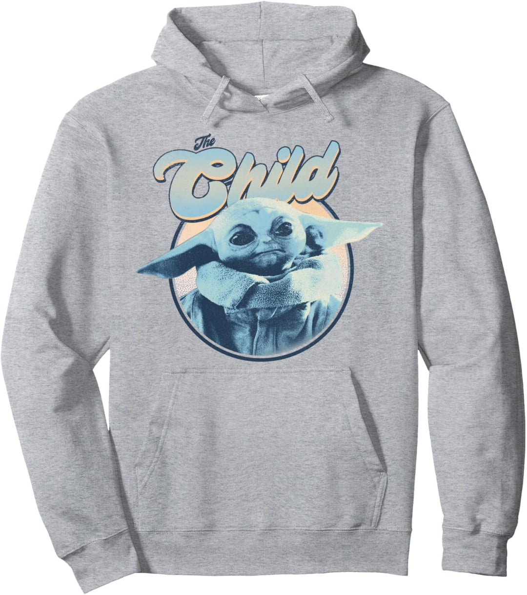 Star Wars: The Mandalorian The Child Retro Portrait Blue Hue Pullover Hoodie