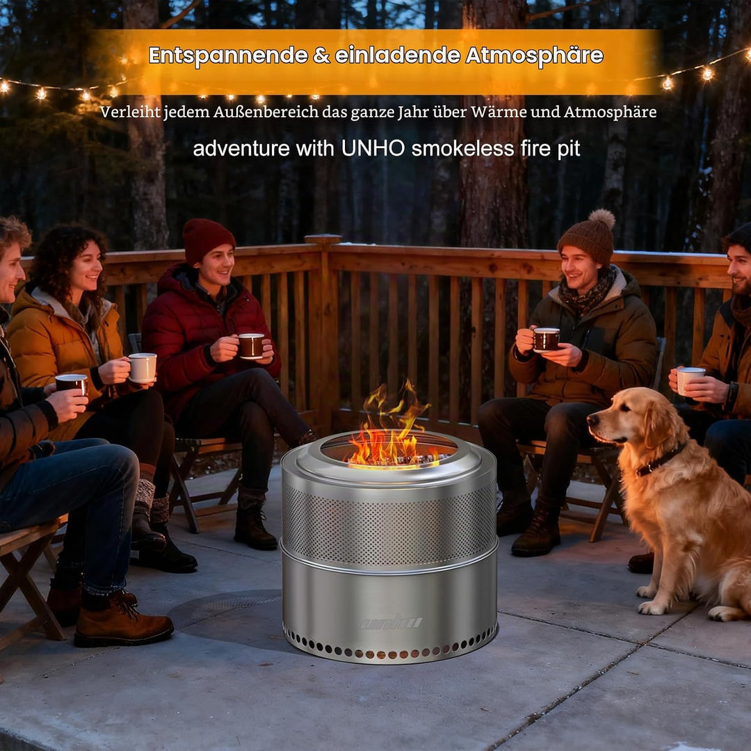 unho Feuerschale Outdoor, Edelstahl Feuertonne Feuerkorb Feuerschale mit Ständer, Tragbare Feuerstel