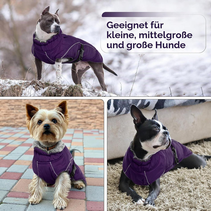 Hundemantel XL, Wintermantel für Grosse Hunde Wasserdicht Jacke Winter Weste Fleece Jacke(Lila, XL)