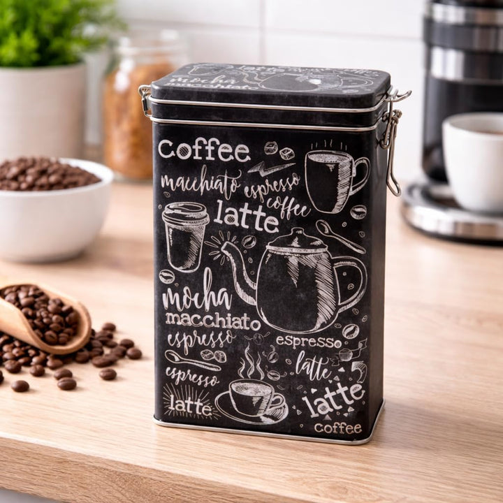 Rechteckige Kaffeedose im Vintage-Stil, schwarz/weiss, Retro-Blechdose für die Küche, hermetisch abg