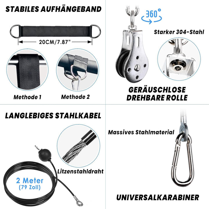 Lyndwin Kabelzug Fitness Latzug Gym Kabel, Fitness Kabelzug Set Trainer Trizeps Bizeps Rücken Arm Tr
