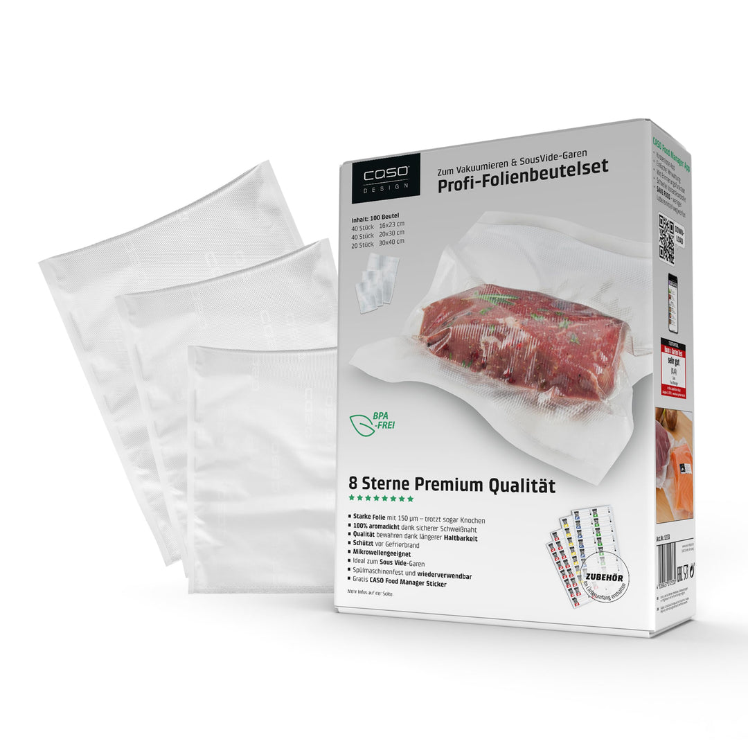 CASO Profi- Folienbeutel Set 5 / 40 St. 16x23 cm, 40 St. 20x30 cm, 20 St. 30x40 cm 150µm, für Vakuum
