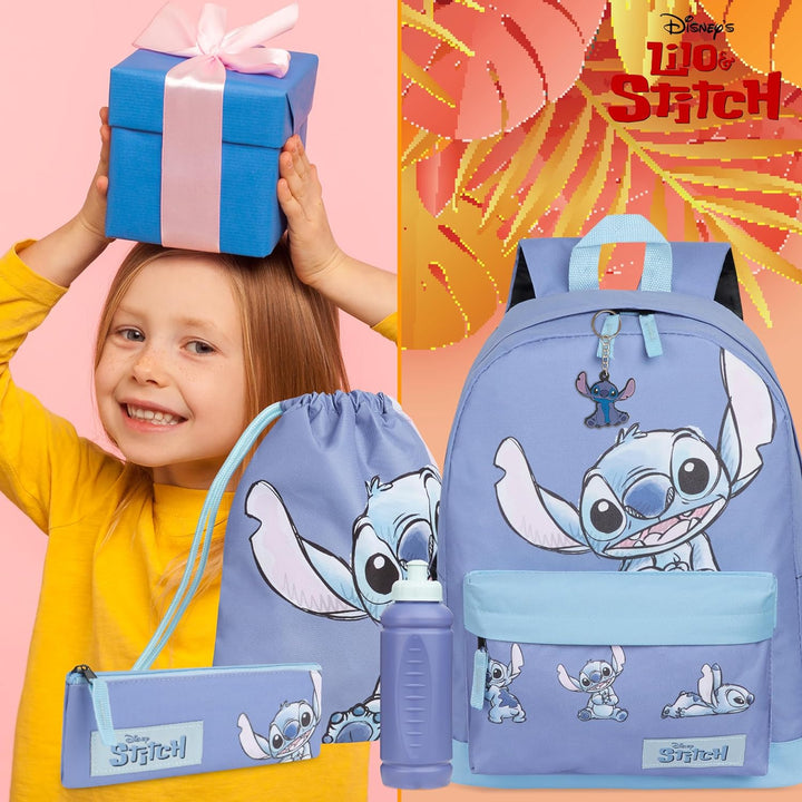 Disney Lilo und Stitch Schulrucksack Mädchen Set mit Schulranzen, Turnbeutel, Federmäppchen, Trinkfl