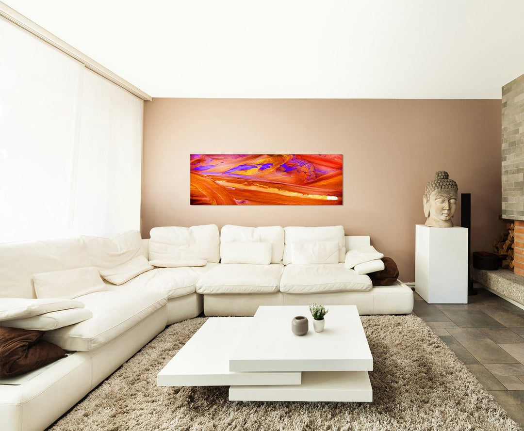 Paul Sinus Art Panoramabild auf Leinwand und Keilrahmen 150x50cm Malerei abstrakt orange lila