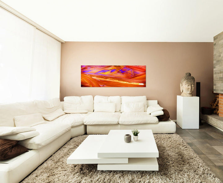 Paul Sinus Art Panoramabild auf Leinwand und Keilrahmen 150x50cm Malerei abstrakt orange lila