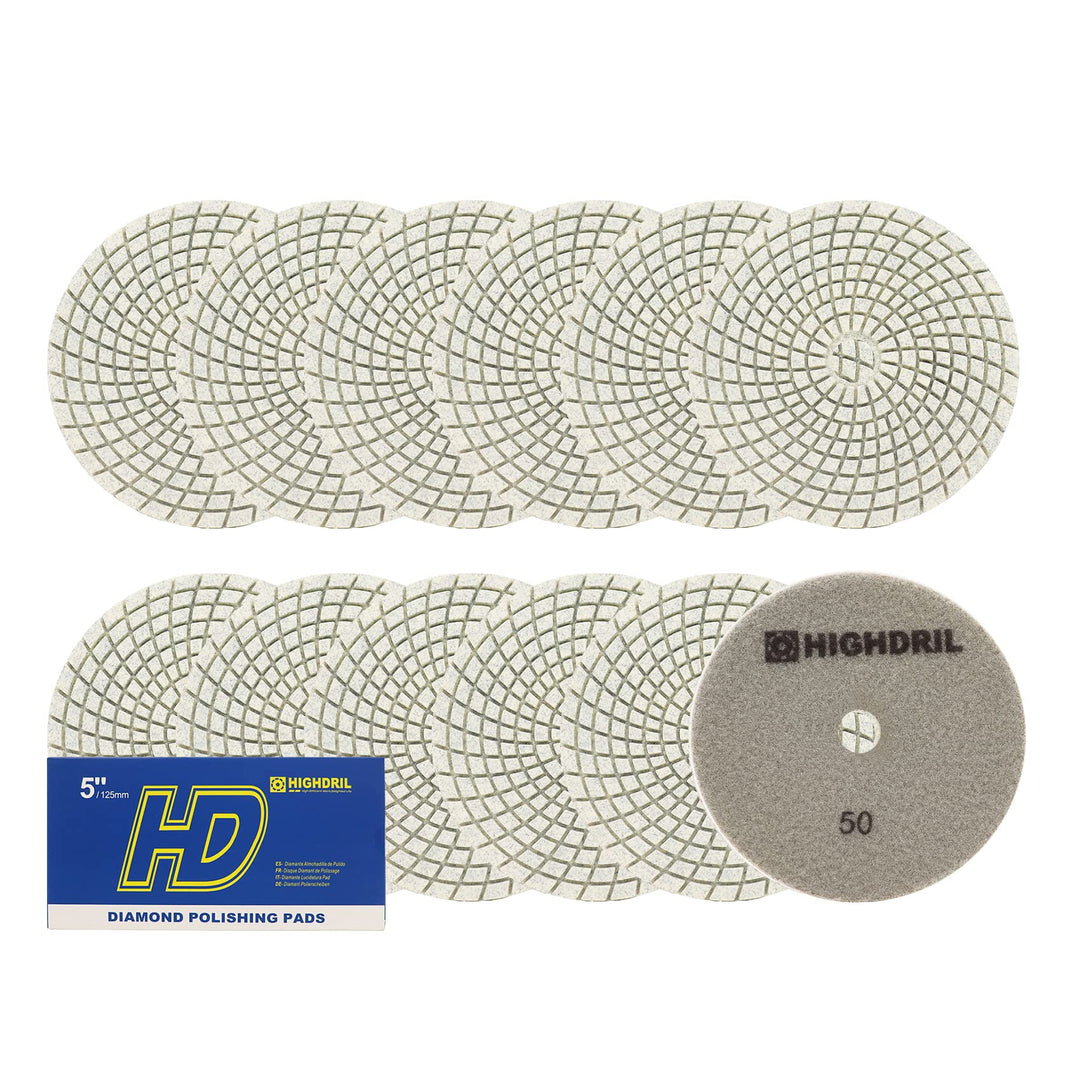 Nasse Diamant Polierscheibe - HIGHDRIL 12 Stück 125MM #50 diamant schleifpad für Granit, Marmor, Ker