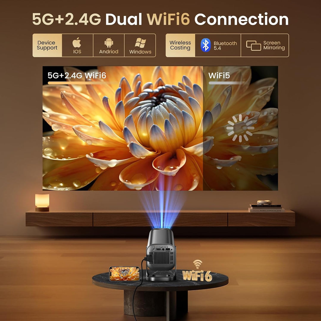 Mini Beamer 4K 1080P Full HD, Smart Projektor Tragbarer Heimkino Outdoor Grau, Grau