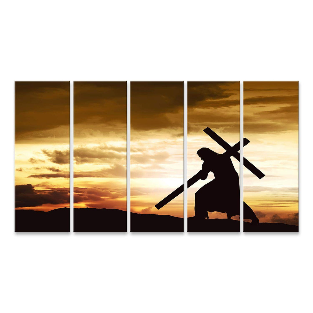 islandburner Bild auf Leinwand Silhouette Jesus Kreuz Hügel Sonnenuntergang Bilder Wandbilder Poster