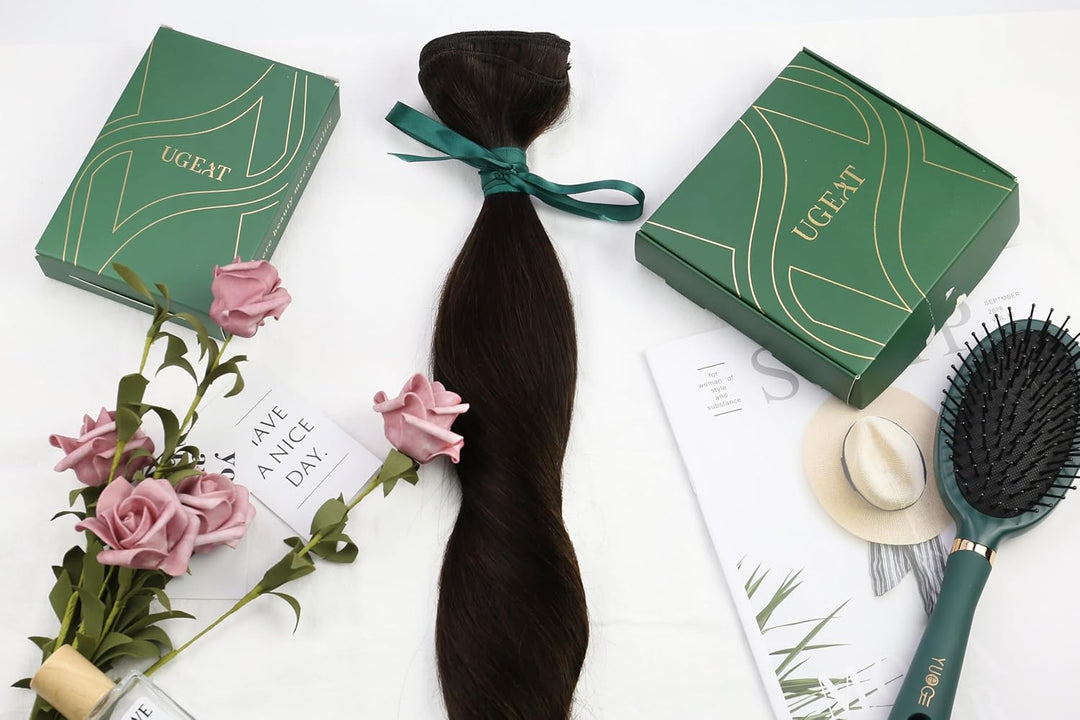 Ugeat Clip in Extensions Echthaar Dunkelbraun Haarverlängerung Echthaar Extensions Haare Natürlich E