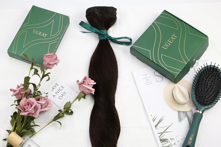 Ugeat Clip in Echthaar Extensions Braun Clip Echthaar 50cm Remy Clip in Extensions Echthaar Dunkelbr