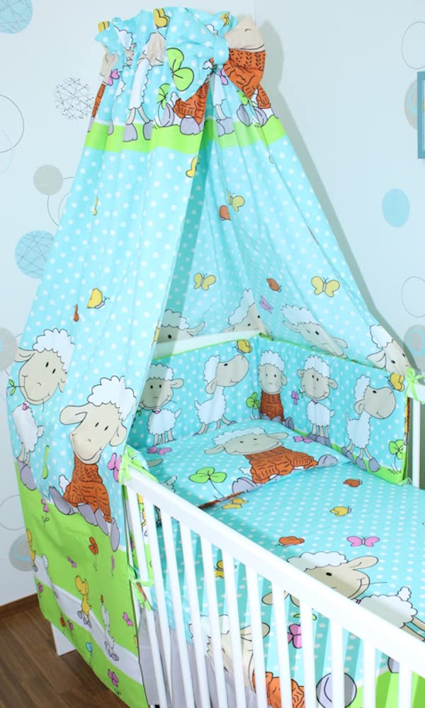 Babybett Himmel Vollstoff - Schaf Türkis - für Baby Bett Vollstoffhimmel Baumwolle