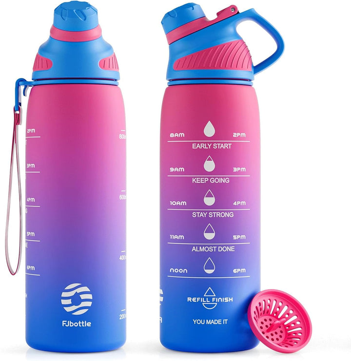Fjbottle Trinkflasche 1L/710ML + Sieb – Sport Wasserflasche mit Zeitmarkierung/Magnetdeckel - BPA-fr