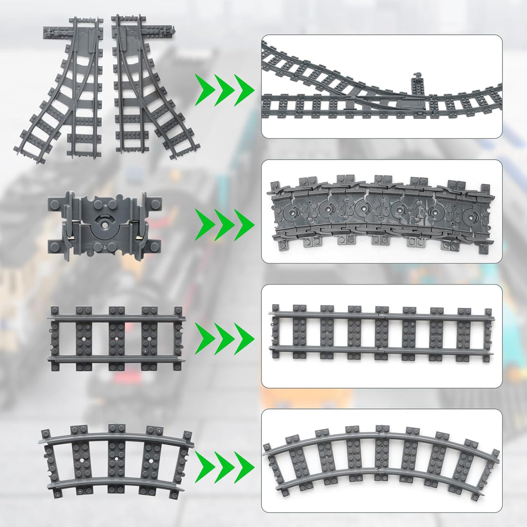 RANJIMA Bausteine Zug Schienen Set,40 Stück City Zug Schienen Set,Eisenbahn Schienen Zubehör für Tra