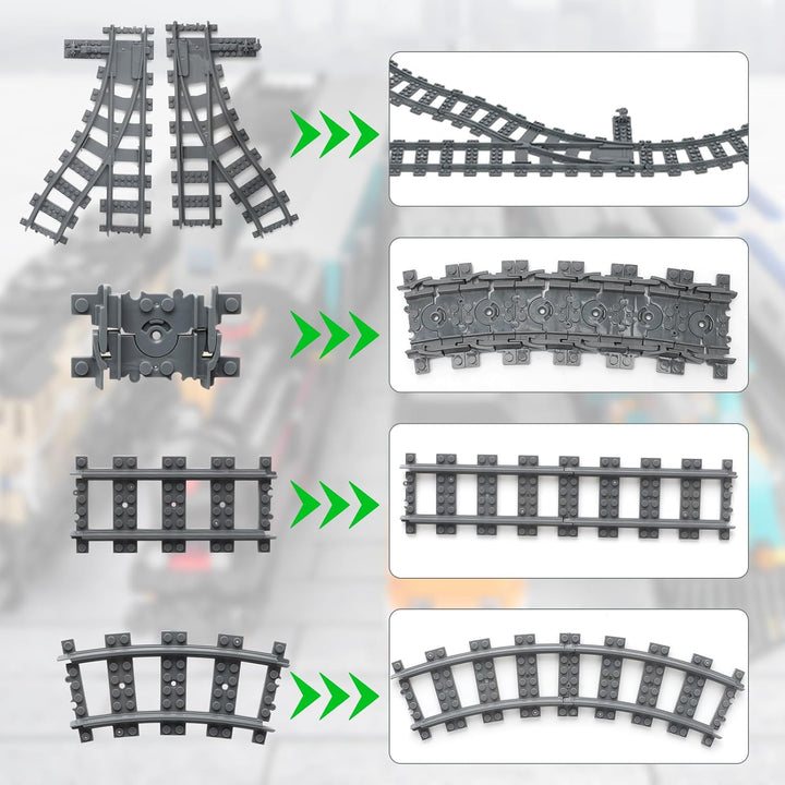 RANJIMA Bausteine Zug Schienen Set,40 Stück City Zug Schienen Set,Eisenbahn Schienen Zubehör für Tra