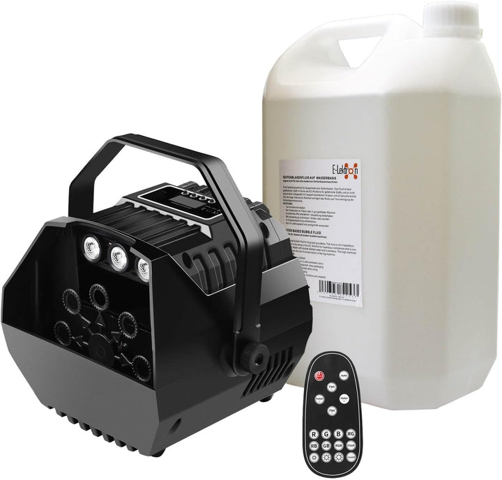 E-Lektron B102 Seifenblasenmaschine RGB LED-Beleuchtung und Fernbedienung inkl. 5L Seifenblasenfluid