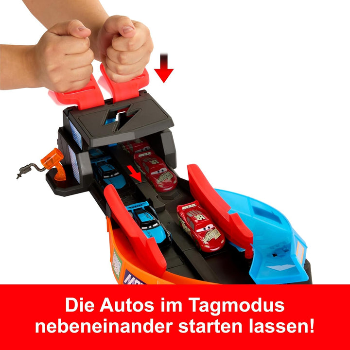 DISNEY Pixar Cars Spielset - 2 x Leuchtende Rennautos Starter und Überkreuz Neonrennstrecke, 2 Spiel