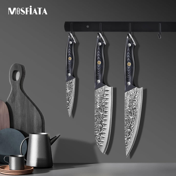 MOSFiATA Damast Santoku Messer 7 Zoll-Japanisches Küchenmesser aus Damaszener Stahl-Damastmesser mit