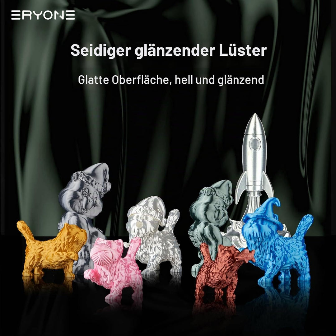 ERYONE Silk PLA Filament 1.75 mm, 3D-Drucker Filament PLA, 0,03 mm, 1 kg/Spule, Silk Silber Silk PLA