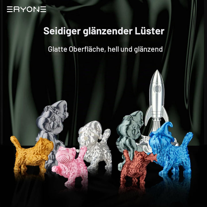 ERYONE Silk PLA Filament 1.75 mm, 3D-Drucker Filament PLA, 0,03 mm, 1 kg/Spule, Silk Silber Silk PLA