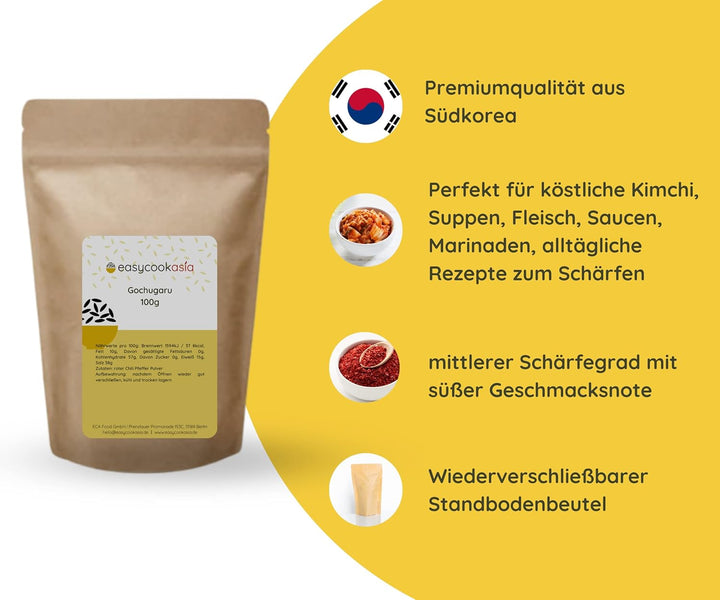 EasyCookAsia Gochugaru | Koreanische Chiliflocken für Kimchi | 3 x 100g | Gochugaru Chilipulver | gr