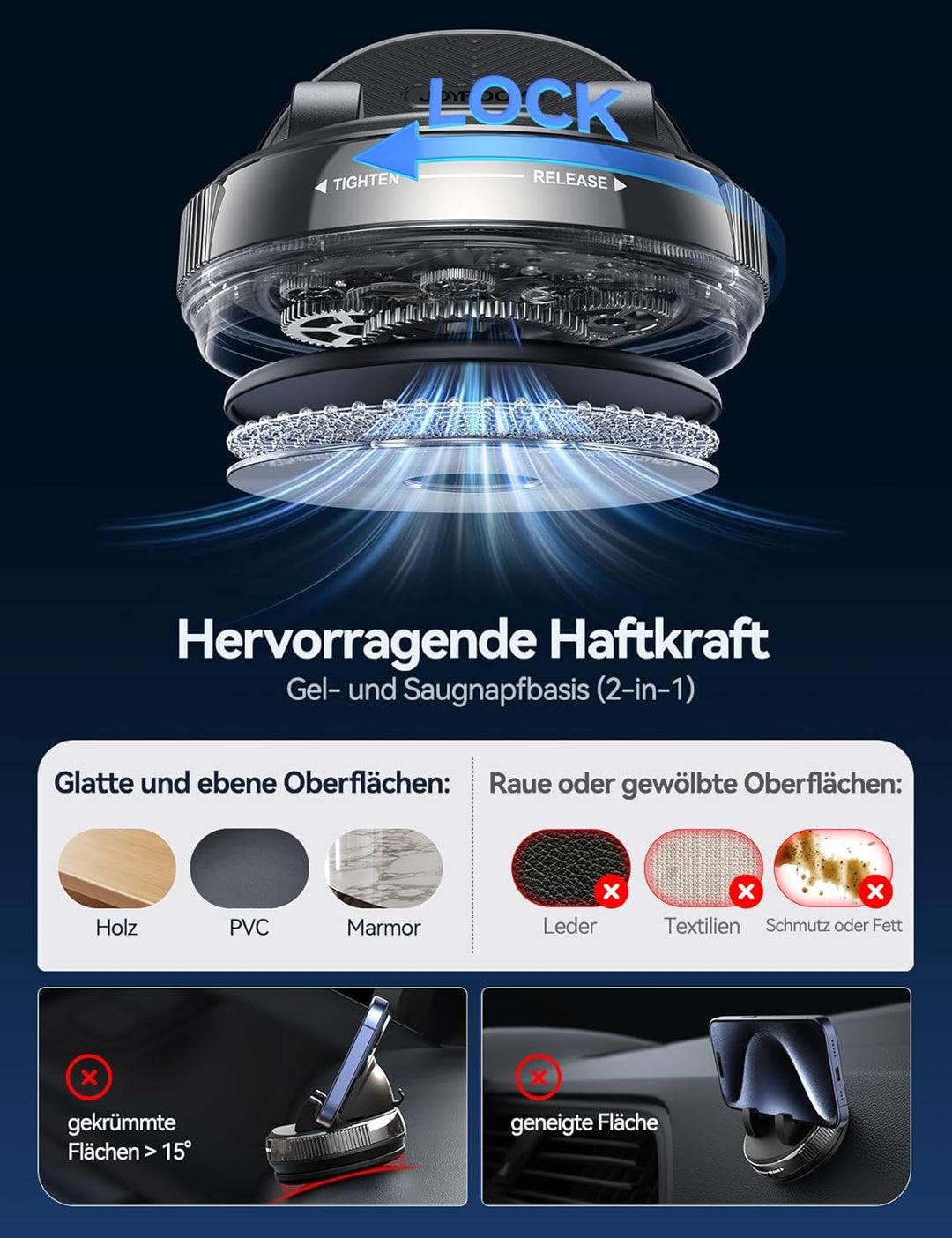 JOYROOM Handyhalterung Auto Armaturenbrett [Gel & Saugnapf] Universelle Handy Halterung Auto kompati